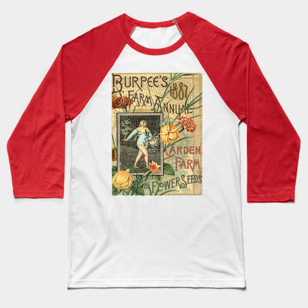 Vintage Botanical Seed Pack Art Print Baseball T-Shirt by PaperMoonGifts